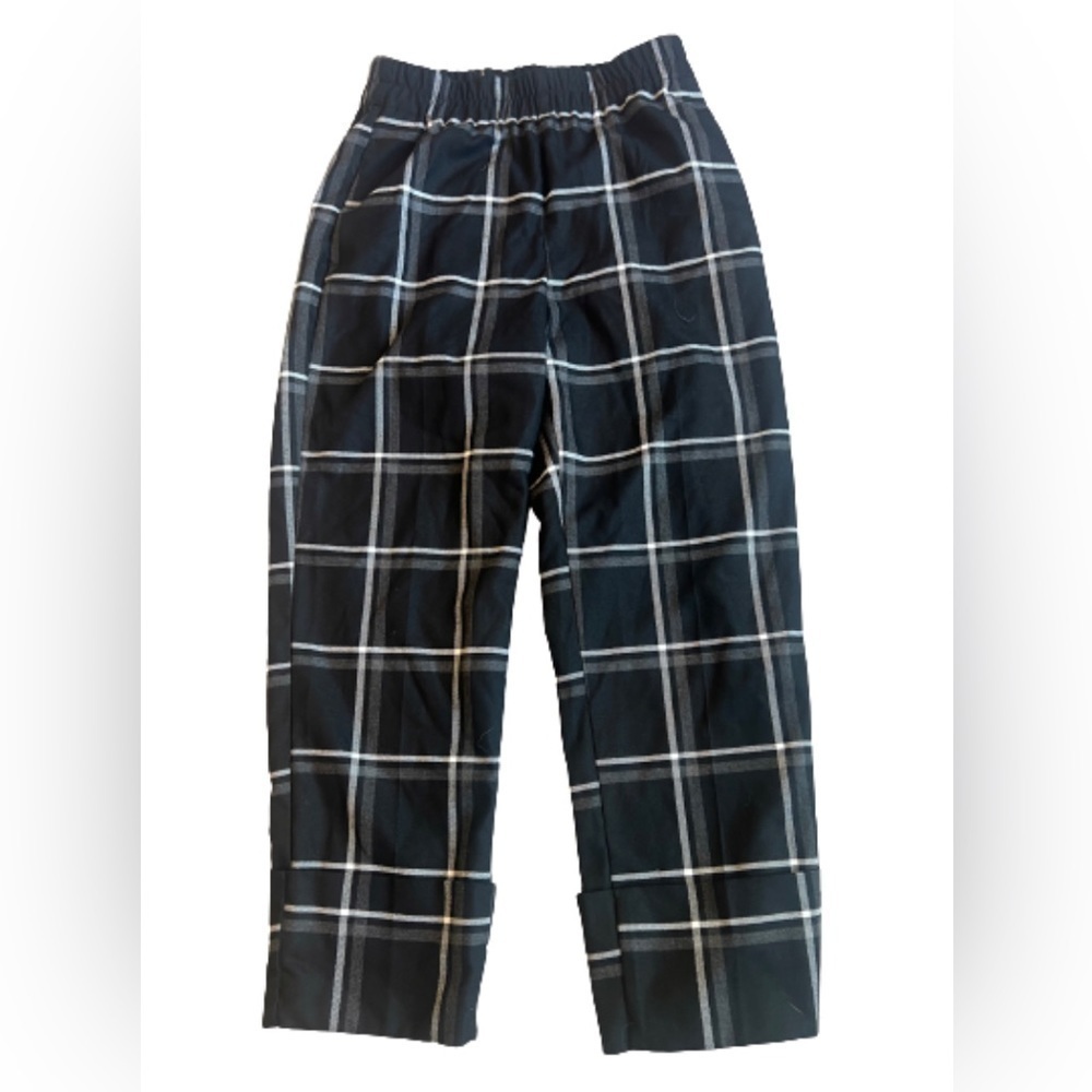 Black Windowpane Plaid Relaxed Pants